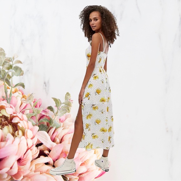 Abercrombie & Fitch Dresses & Skirts - Abercrombie & Fitch White Yellow Floral Polka Dot Midi Tea Dress SZ XS